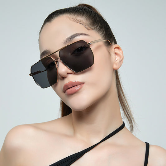 Women Retro Double Beam Large Frame Sunglasses